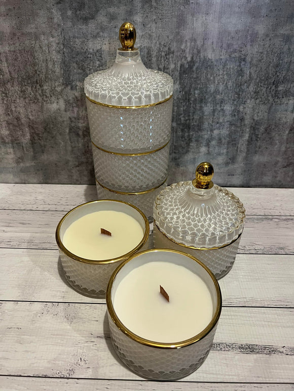 WHITE TRIPLE DECOR CANDLE STACK